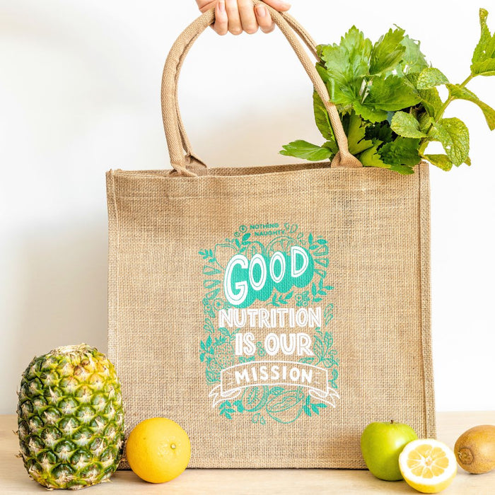 "Good Nutrition Is Our Mission" Jute Tote Bag