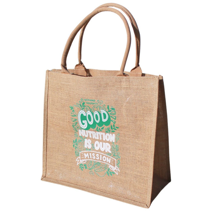 "Good Nutrition Is Our Mission" Jute Tote Bag